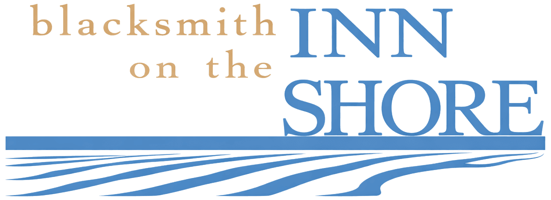 Logo for "Blacksmith on the Inn Shore" featuring stylized text and wave graphics.