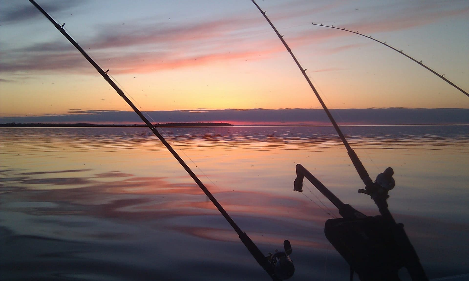 fishing poles over the water