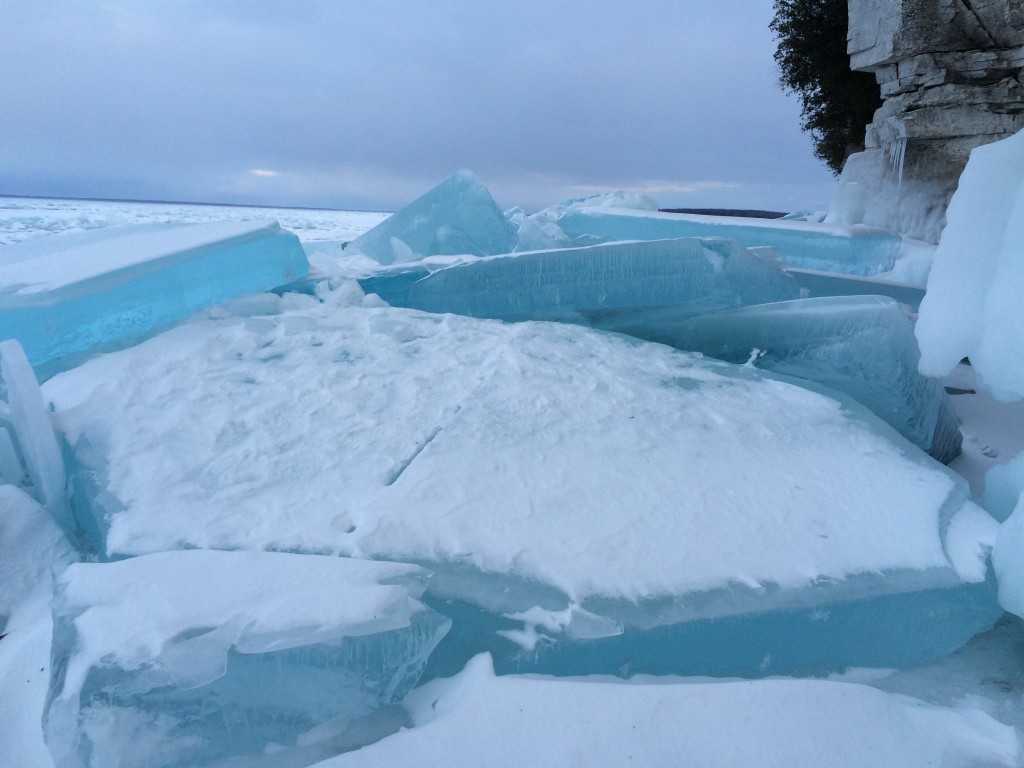 2 ft. thick slabs of "glowing" ice below Door Bluff Headlands County Park