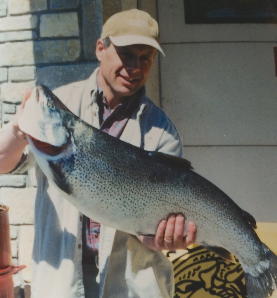 A proud Baileys Harbor Brown Trout Tournament winner from a past season.