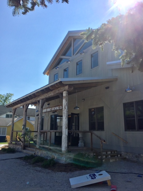 Brewery facade and beanbag game