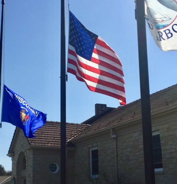 Flags in front of Baileys Harbor townhall